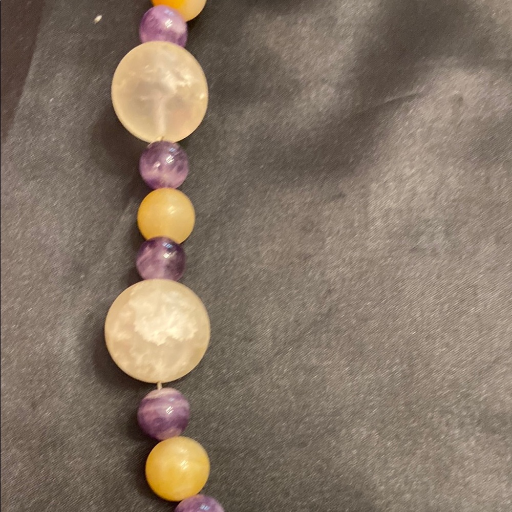 Purple and Yellow Statement Necklace with Iridescent Beads - Picture 4 of 10